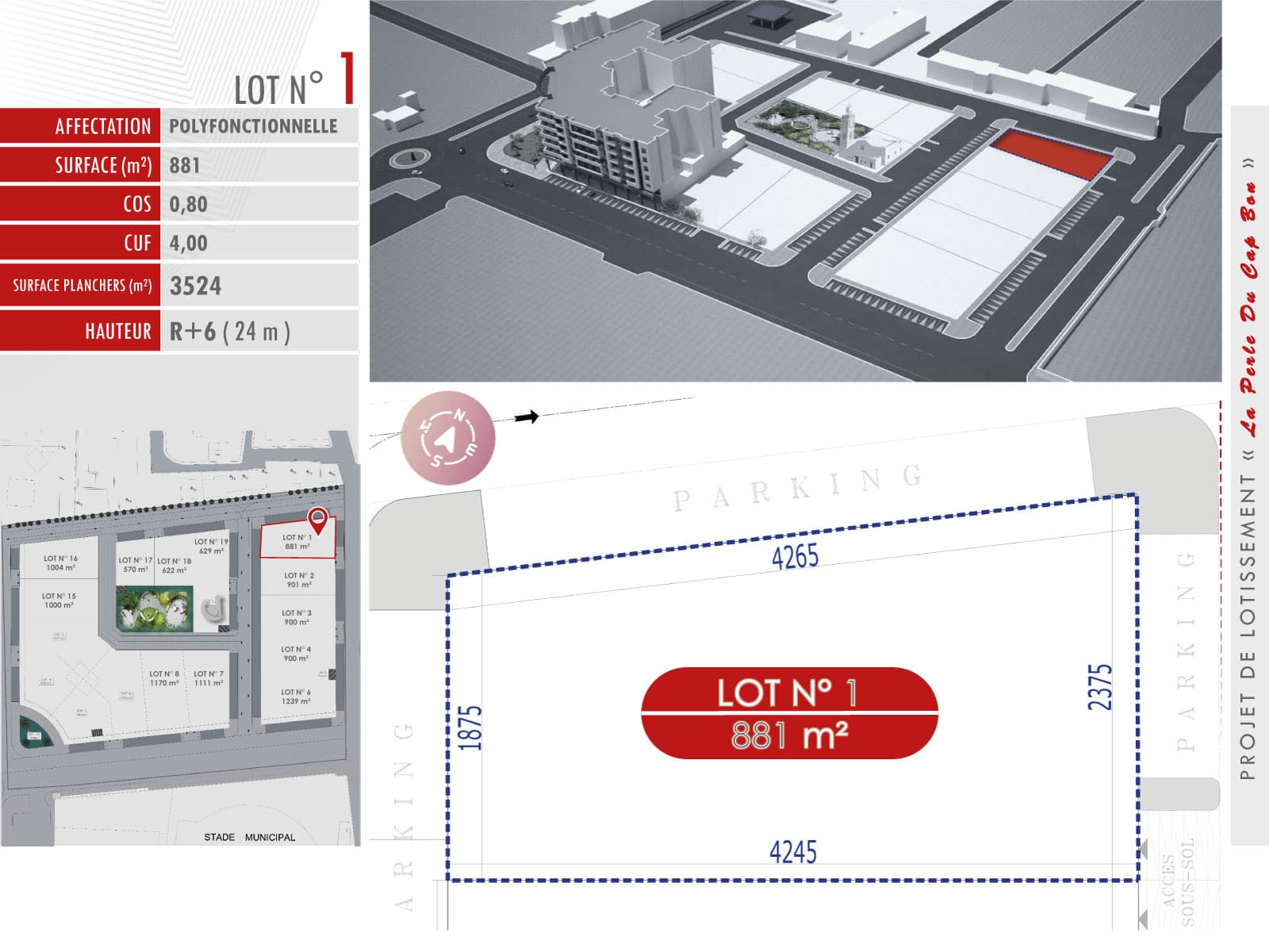 La Perle du Cap Bon — Lot N° 1 — 881 m²